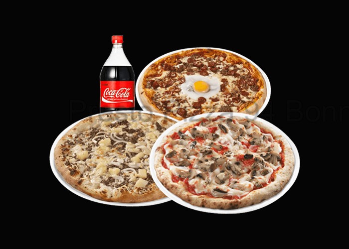 3 Pizzas junior au choix<br>
+ 1 Maxi coca cola 1.5l.
