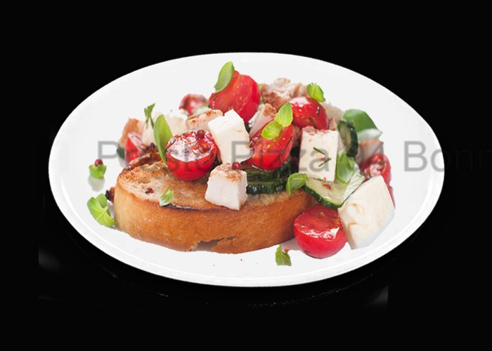 Salade, tomates, mas, champignons, chvre sur toast<br>
Vinaigrette et petit pain offerts.