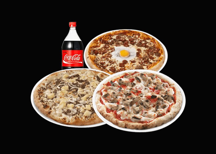 3 Pizzas junior au choix<br>
+ 1 Maxi coca cola 1.5l.
